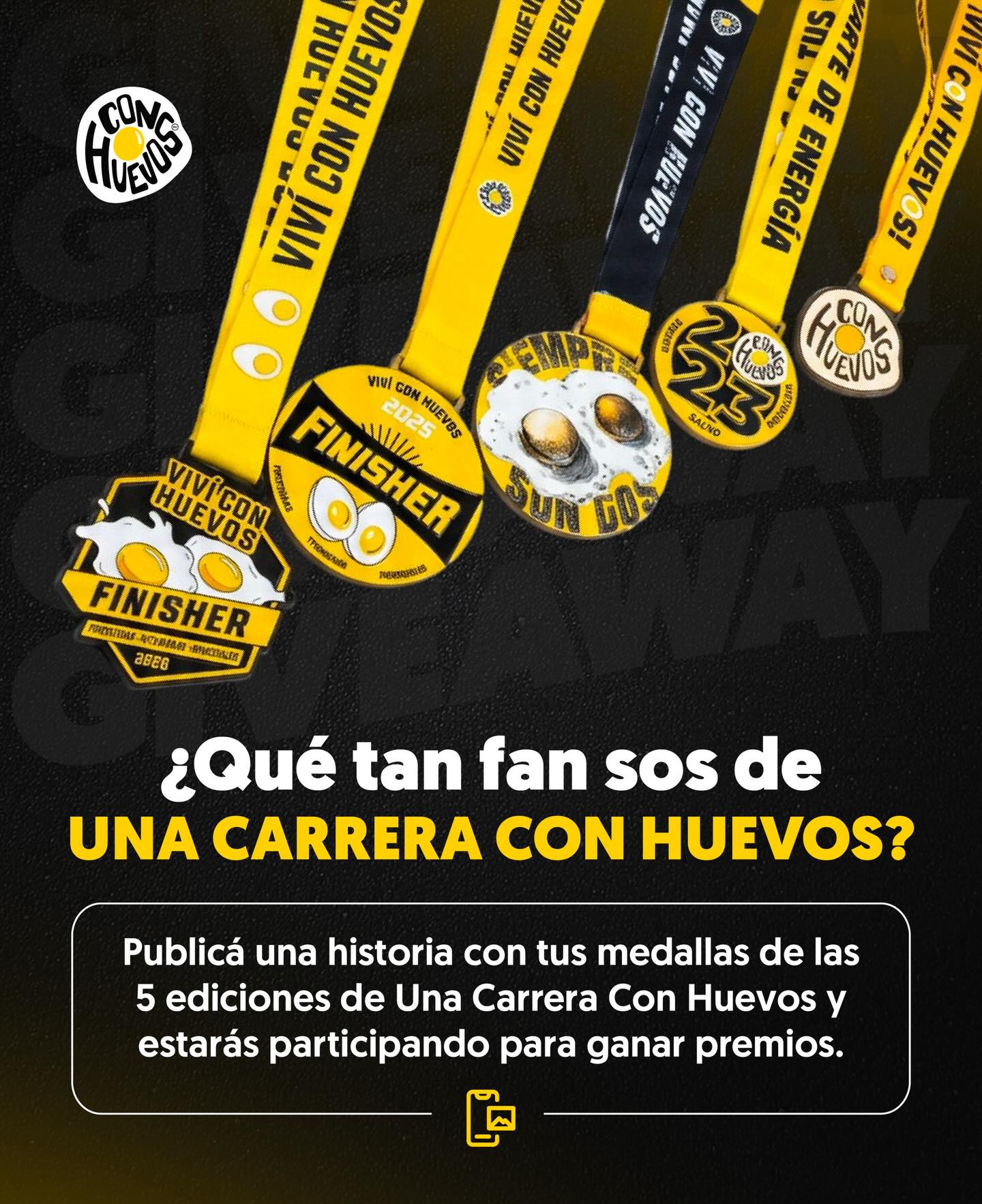Queremos conocer a nuestros fan #1 😎✨🍳🙌🏼
Comparte una foto de tus medallas de las 5 ediciones de UNA CARRERA CON HUEVOS, y gana cartones de huevos 😎✨🍳🙌🏼
1. Tomate una foto con las 5 medallas de UNA CARRERA CON HUEVOS.
2. compartila en tus historias
3. Etiquétanos @conhuevos_sv y @running4help_es
4. Debes tener tu perfil abierto al público para que podamos ver tus etiquetas
Estaremos anunciando ganadores la próxima semana 😎✨🍳🙌🏼
VIVI CON HUEVOS 😎✨