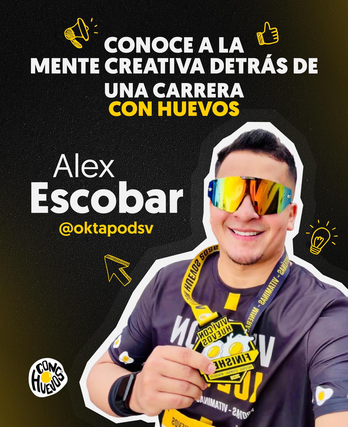 Si te gustó la camisa y medalla de UNA CARRERA CON HUEVOS, deja un aplauso para @alex_escobar007 de @oktapodsv, la mente creativa detrás del evento 😎✨